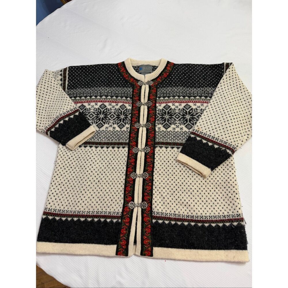 Squaw Valley VTG Wool Clasp Buttons Fair Isle Nordic Sweater Cardigan PL Large